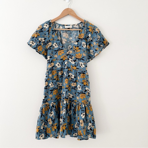 Universal Thread Blue and Yellow Flutter Sleeve Mini Dress - Picture 2 of 9